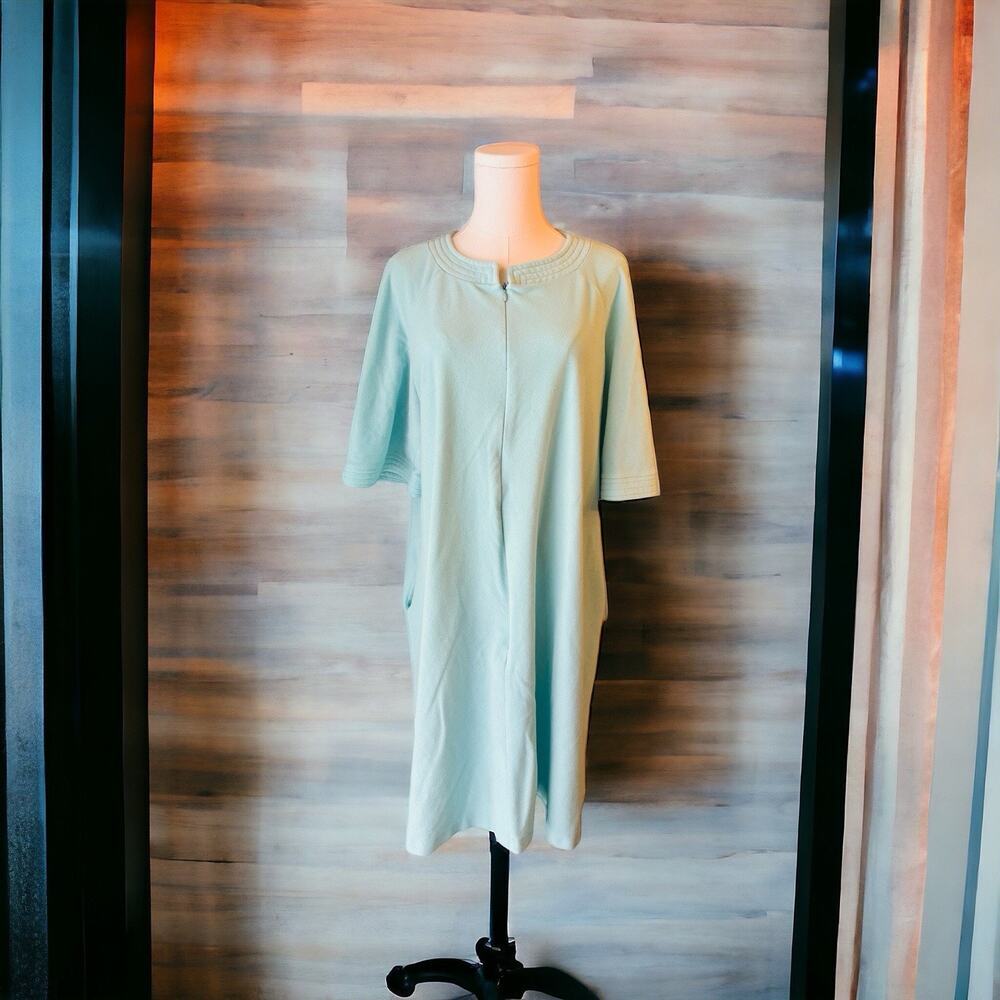 Vintage Vanity Fair Womens MEDIUM Velour Robe Soft Green Zipper grannycore - Picture 1 of 7
